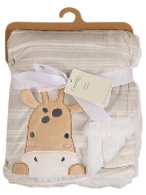 George Baby Giraffe Blanket Plush Reversible Faux Fur Lovey Tan Stripes New